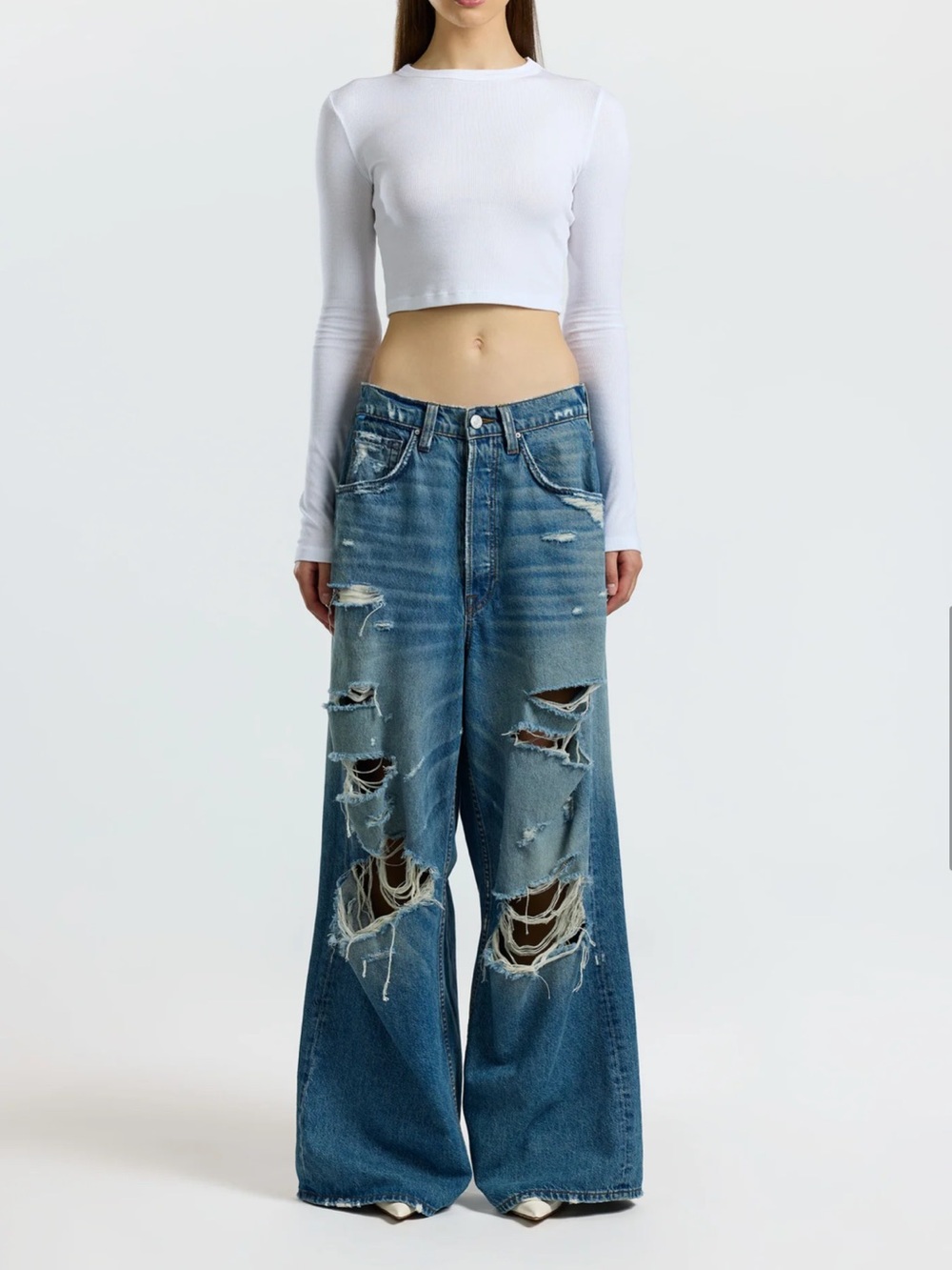 Cotton Citizen NWT Baggy Wide Leg Distressed Denim Jeans